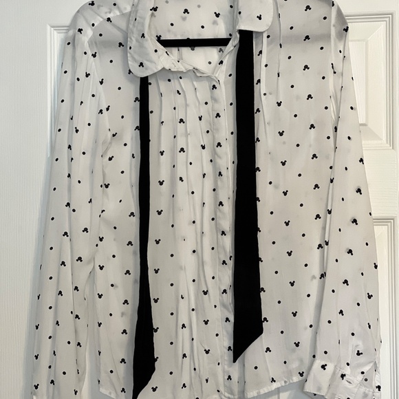 Disney Tops - Disney Blouse with Mickey Heads and Polka Dots with Black Tie